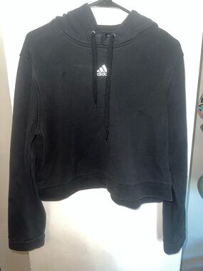 adidas Black Pullover Cropped Hoodie